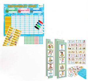 d-fantix magnetic responsibility chart and visual schedule cards for kids, chore chart for multiple kids, my star reward chart daily routine good behavior charts dry erasable for toddlers at home