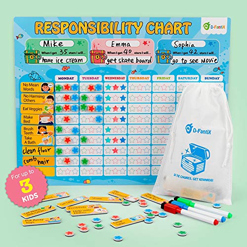 D-FantiX Magnetic Responsibility Chart and Visual Schedule Cards for Kids, Chore Chart for Multiple Kids, My Star Reward Chart Daily Routine Good Behavior Charts Dry Erasable for Toddlers at Home