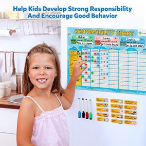 D-FantiX Magnetic Responsibility Chart and Visual Schedule Cards for Kids, Chore Chart for Multiple Kids, My Star Reward Chart Daily Routine Good Behavior Charts Dry Erasable for Toddlers at Home