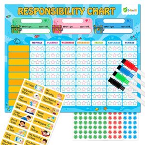 D-FantiX Magnetic Responsibility Chart and Visual Schedule Cards for Kids, Chore Chart for Multiple Kids, My Star Reward Chart Daily Routine Good Behavior Charts Dry Erasable for Toddlers at Home