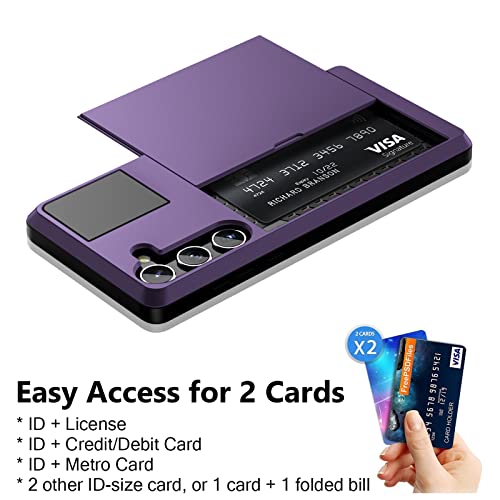 Vofolen for Samsung Galaxy S23 Case Wallet Credit Card Holder with Transparent Ring Stand Kickstand, Camera Lens Protector Hidden Pocket Anti-Scratch Dual Layer Slim Protective Cover 6.1"5G GreyPurple