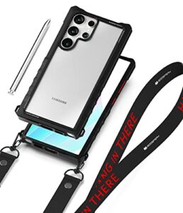 goospery z bumper crossbody compatible with s23 ultra case [strap included] shock absorbing dual layer structure tpu edge crystal clear pc cover with shoulder strap outdoor design, black