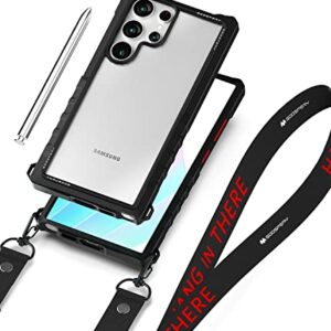 GOOSPERY Z Bumper Crossbody Compatible with S23 Ultra Case [Strap Included] Shock Absorbing Dual Layer Structure TPU Edge Crystal Clear PC Cover with Shoulder Strap Outdoor Design, Black