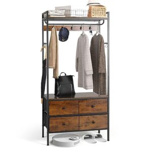 yigobuy free standing coat rack hall tree with industrial garment rack with shelves drawers and hooks, small clothes rack for bedroom, living room，entryway rustic