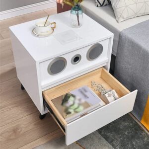 N/A Table Chevet Intelligente avec Chargeur Sans fil Multifonction Table Chevet Chambre Coucher Haut-parleur