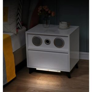 N/A Table Chevet Intelligente avec Chargeur Sans fil Multifonction Table Chevet Chambre Coucher Haut-parleur