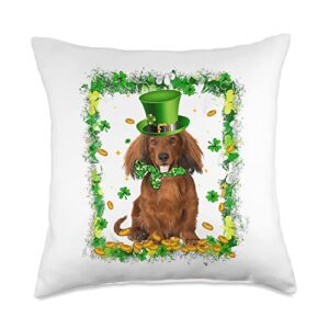dachshund dog st patricks day 2023 shirt costume cute dachshund dog st patricks day irish shamrock throw pillow, 18x18, multicolor