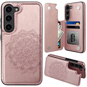 mmhuo for samsung galaxy s23 case with card holder,flower magnetic back flip case for samsung galaxy s23 wallet case for women,protective case phone case for samsung galaxy s23 5g (2023),rose gold