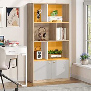 tribesigns 65" tall bookcase, 5-tier freestanding cube bookshelf with door & storage shelves, modern display storage organizer with 6-open shelf and floor cabinet for living room, bedroom, home office
