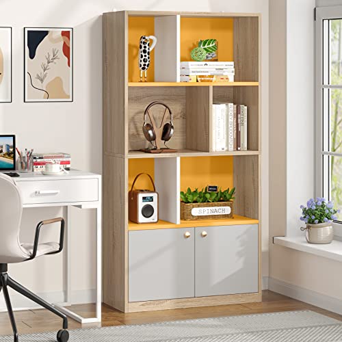 Tribesigns 65" Tall Bookcase, 5-Tier Freestanding Cube Bookshelf with Door & Storage Shelves, Modern Display Storage Organizer with 6-Open shelf and Floor Cabinet for Living Room, Bedroom, Home Office