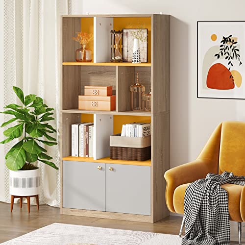 Tribesigns 65" Tall Bookcase, 5-Tier Freestanding Cube Bookshelf with Door & Storage Shelves, Modern Display Storage Organizer with 6-Open shelf and Floor Cabinet for Living Room, Bedroom, Home Office