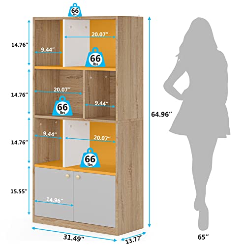 Tribesigns 65" Tall Bookcase, 5-Tier Freestanding Cube Bookshelf with Door & Storage Shelves, Modern Display Storage Organizer with 6-Open shelf and Floor Cabinet for Living Room, Bedroom, Home Office
