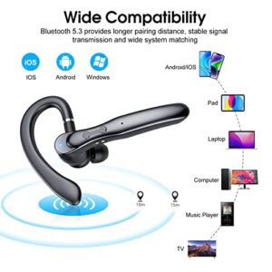 Csasan Bluetooth Headset V5.3, 20H Talk Single-Ear Bluetooth Earpiece with Dual ENC Noise Canceling Microphone, LED Display, IP7 Waterproof Headphone, HandsFree Earphone for Driving/Business/Office