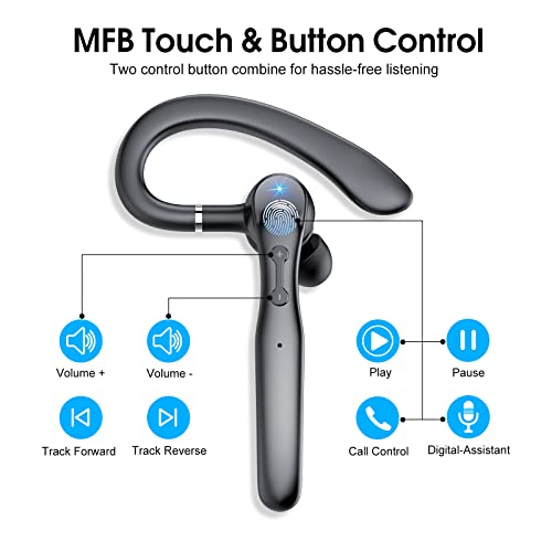 Csasan Bluetooth Headset V5.3, 20H Talk Single-Ear Bluetooth Earpiece with Dual ENC Noise Canceling Microphone, LED Display, IP7 Waterproof Headphone, HandsFree Earphone for Driving/Business/Office