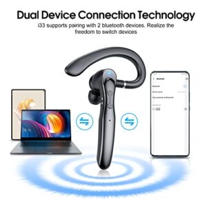 Csasan Bluetooth Headset V5.3, 20H Talk Single-Ear Bluetooth Earpiece with Dual ENC Noise Canceling Microphone, LED Display, IP7 Waterproof Headphone, HandsFree Earphone for Driving/Business/Office