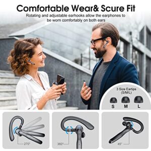 Csasan Bluetooth Headset V5.3, 20H Talk Single-Ear Bluetooth Earpiece with Dual ENC Noise Canceling Microphone, LED Display, IP7 Waterproof Headphone, HandsFree Earphone for Driving/Business/Office