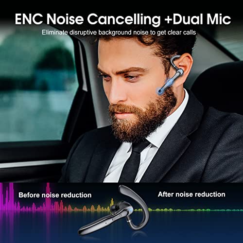 Csasan Bluetooth Headset V5.3, 20H Talk Single-Ear Bluetooth Earpiece with Dual ENC Noise Canceling Microphone, LED Display, IP7 Waterproof Headphone, HandsFree Earphone for Driving/Business/Office