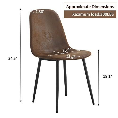 MEMUY Dining Chairs Set of 4 Faux Leather Upholstered Dining Chairs Mid Century Modern Chair Accent Side Chairwith Black Metal Legs for Living Room Kitchen（Brown）