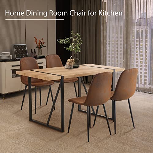 MEMUY Dining Chairs Set of 4 Faux Leather Upholstered Dining Chairs Mid Century Modern Chair Accent Side Chairwith Black Metal Legs for Living Room Kitchen（Brown）