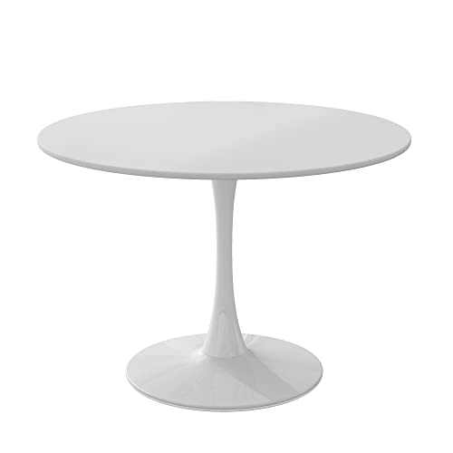 DKLGG 42" Modern Round Dining Table with MDF Table Top, Metal Base Pedestal Table Tulip Table Kitchen Table for 4-6 Person, Small Space Home, End Table Leisure Coffee Table, White