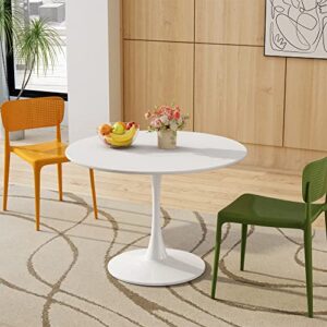 DKLGG 42" Modern Round Dining Table with MDF Table Top, Metal Base Pedestal Table Tulip Table Kitchen Table for 4-6 Person, Small Space Home, End Table Leisure Coffee Table, White