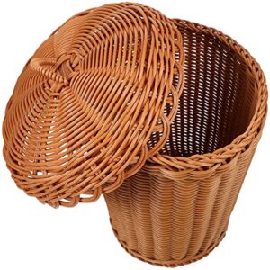 operitacx baskets rattan wastebasket round waste bin with lid farmhouse trash can garbage container laundry sundries bins for kitchen living room bedroom bathroom straw container