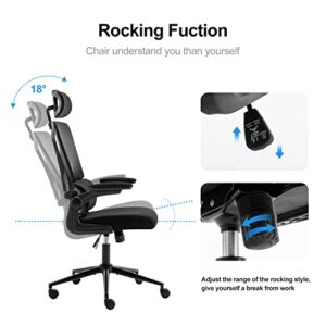 Height-Adjustable Ergonomic Desk Chair Office Chair with Lumbar Support Breathable Mesh Computer Chair Rolling Chair with Adjustable Headrest and Flip-up Armrests for Home and Office (Black)