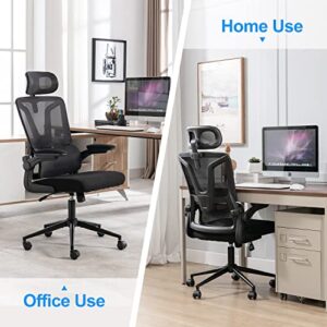 Height-Adjustable Ergonomic Desk Chair Office Chair with Lumbar Support Breathable Mesh Computer Chair Rolling Chair with Adjustable Headrest and Flip-up Armrests for Home and Office (Black)