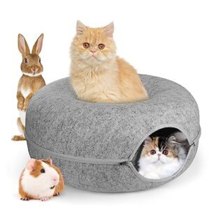 YUNLAN Cat Tunnel Bed, Indoor Cat Cave, Cat Tunnel, Large Cat House, Donut Cat Bed - Perfect for Multi-Cat Households… (Light grey-20inch)