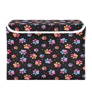 kigai paw print storage bins with lids and handles 17x13x12 in foldable fabric storage basket toys clothes organizer for shelves closet home bedroom office