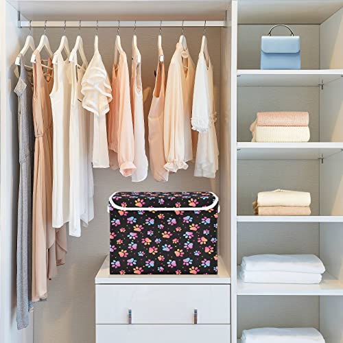 Kigai Paw Print Storage Bins with Lids and Handles 17x13x12 In Foldable Fabric Storage Basket Toys Clothes Organizer for Shelves Closet Home Bedroom Office