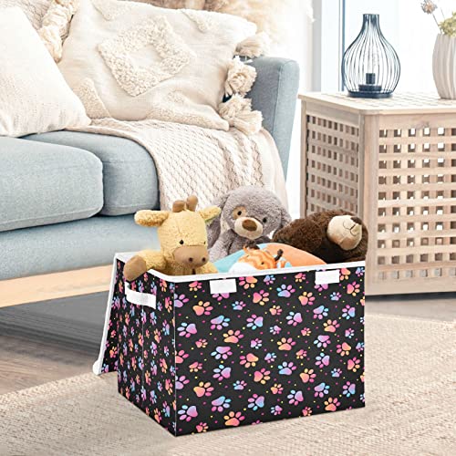 Kigai Paw Print Storage Bins with Lids and Handles 17x13x12 In Foldable Fabric Storage Basket Toys Clothes Organizer for Shelves Closet Home Bedroom Office
