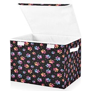 Kigai Paw Print Storage Bins with Lids and Handles 17x13x12 In Foldable Fabric Storage Basket Toys Clothes Organizer for Shelves Closet Home Bedroom Office