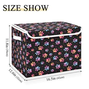 Kigai Paw Print Storage Bins with Lids and Handles 17x13x12 In Foldable Fabric Storage Basket Toys Clothes Organizer for Shelves Closet Home Bedroom Office