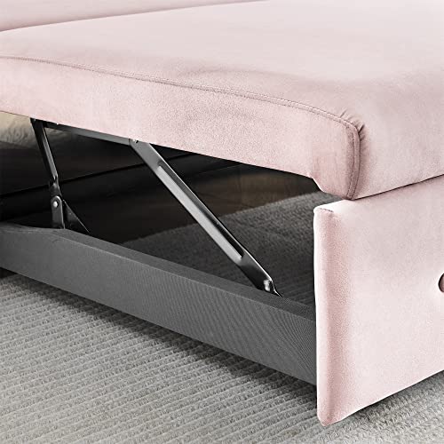 Holaki 55.5" Pull Out Sleep Sofa Bed,Modern Multi-Function Velvet Couch Bed Loveseat with Adjustable Backrest,Side Pocket and 2 Lumbar Pillows,Sleeper Sofa for Living Room Office Apartment(Pink)