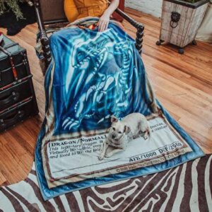 Surreal Entertainment Yu-Gi-Oh! Blue-Eyes White Dragon Card Fleece Throw Blanket | Anime Plush Soft Cover For Sofa, Bed | 45 x 60 Inches, Gold