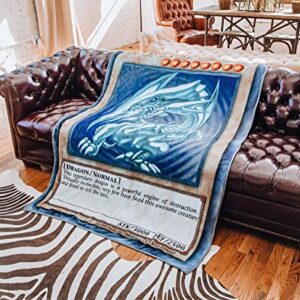 Surreal Entertainment Yu-Gi-Oh! Blue-Eyes White Dragon Card Fleece Throw Blanket | Anime Plush Soft Cover For Sofa, Bed | 45 x 60 Inches, Gold