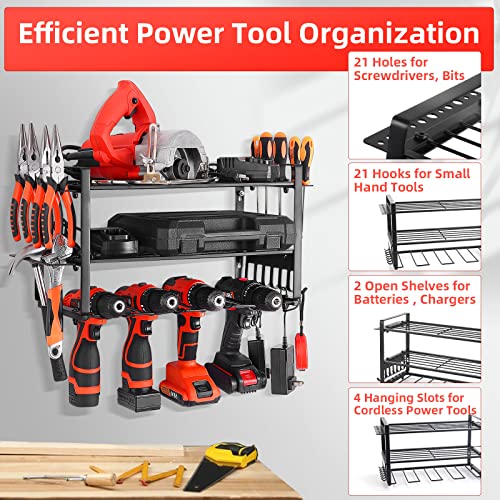QiCHo Tool Organizer Holder Wall Shelf- Power Drill Storage Rack Heavy Duty Tool Box Organizers and Storage