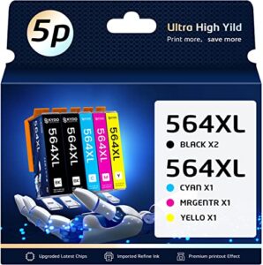 564xl ink cartridges for hp printers 5-pack combo (2 black, 1 cyan, 1 magenta, 1 yellow) works with photosmart 7520 7525 5520 6520 6525 5510 6510 7510, deskjet 3520 3522, officejet 4610 4620 printers