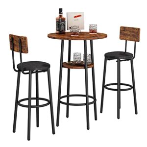 gnixuu 3-piece pub table and chairs set of 2,round bistro bar table set, high top kitchen table and 2 upholstered stools for small space rustic brown (23.62 inches)