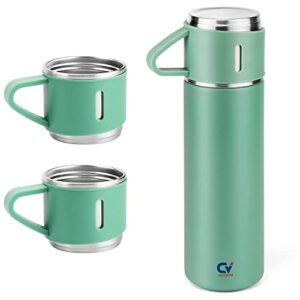 cristavista stainless steel thermo 500ml/16.9oz vacuum insulated bottle with cup for coffee hot drink and cold drink water flask | double wall keep beverages cold & hot for 12hrs (green,set of 2)