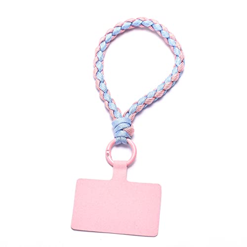 Female Universal Cell Phone Lanyards Multi-Functional Adjustable Hand Wrist Strap Handmade Knitted Pink Nylon Rope