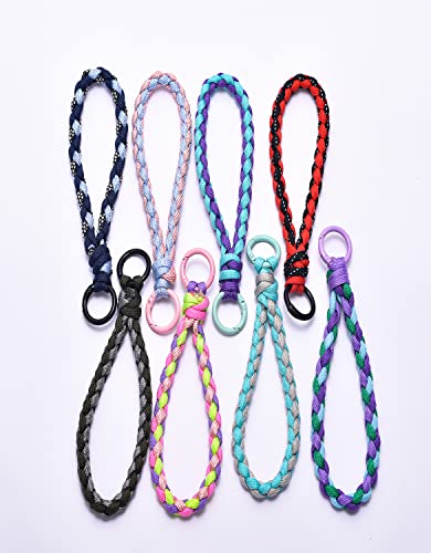 Female Universal Cell Phone Lanyards Multi-Functional Adjustable Hand Wrist Strap Handmade Knitted Pink Nylon Rope