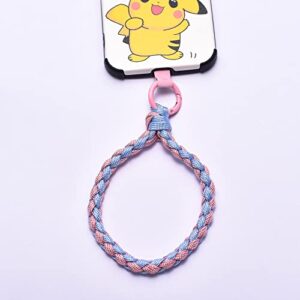 Female Universal Cell Phone Lanyards Multi-Functional Adjustable Hand Wrist Strap Handmade Knitted Pink Nylon Rope