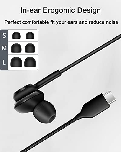 USB C Headphones for iPhone 15 Pro Max USB Type C Wired Earbuds Noise Canceling in-Ear Headset with Microphone for iPad Pro Samsung Galaxy S23 S22 Ultra S21 FE Z Flip 4 Pixel 5 4a 3a Oneplus, 2 Pack