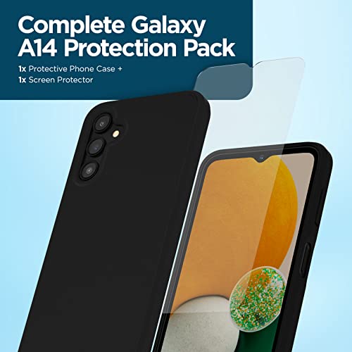 Case-Mate Samsung Galaxy A14 5G Case with 9H Tempered Glass Screen Protector [12FT Drop Protection] [Wireless Charging] Black Cover for Samsung Galaxy A14 5G - Anti Yellowing, Anti Scratch & Slim