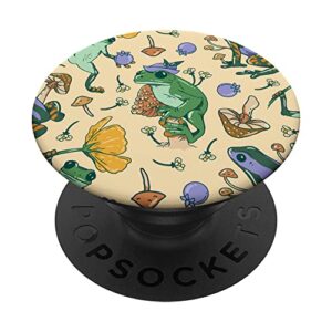 cute cottagecore frog and mushroom vintage frog pattern popsockets swappable popgrip
