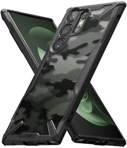 ringke fusion-x [military design] compatible with samsung galaxy s23 ultra 5g case, camouflage hard back heavy duty shockproof advanced protective bumper cover - camo black