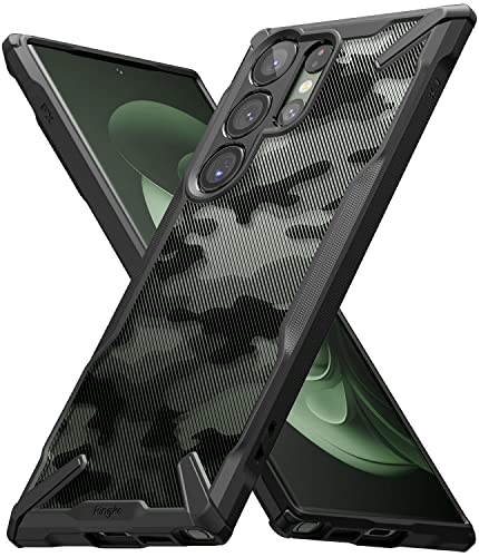 Ringke Fusion-X [Military Design] Compatible with Samsung Galaxy S23 Ultra 5G Case, Camouflage Hard Back Heavy Duty Shockproof Advanced Protective Bumper Cover - Camo Black