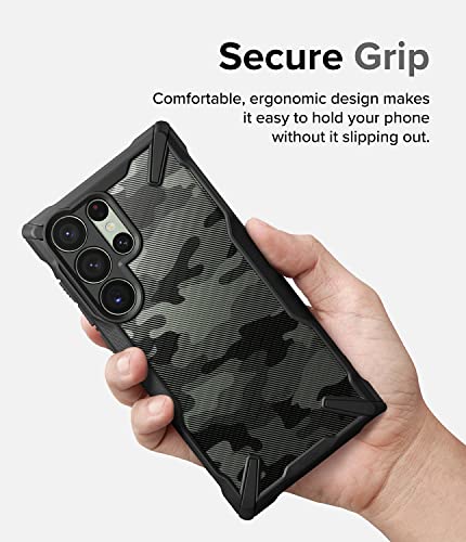 Ringke Fusion-X [Military Design] Compatible with Samsung Galaxy S23 Ultra 5G Case, Camouflage Hard Back Heavy Duty Shockproof Advanced Protective Bumper Cover - Camo Black